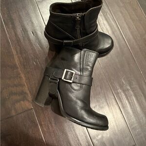 All Saints Black Leather Buckle Ankle Boots